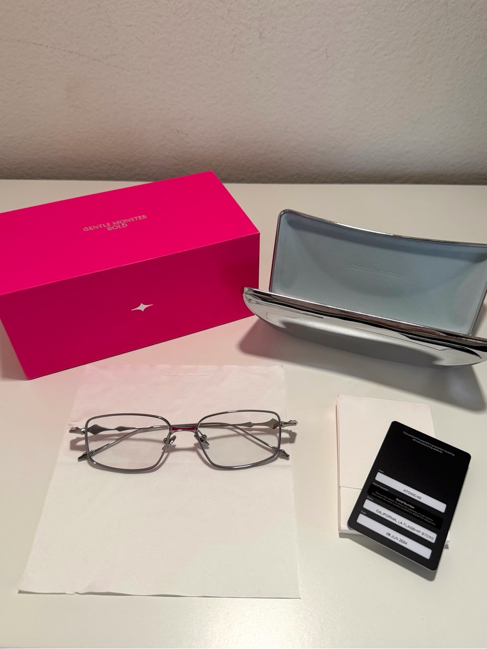Gentle Monster Atomic - 02 silver metal frame blue light glasses